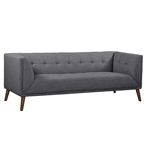 Armen Living Hudson Sofa in Dark Grey Linen and Walnut Wood Finish