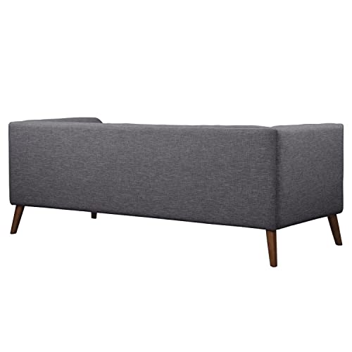 Armen Living Hudson Sofa in Dark Grey Linen and Walnut Wood Finish