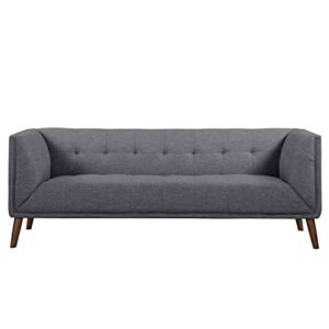 Armen Living Hudson Sofa in Dark Grey Linen and Walnut Wood Finish