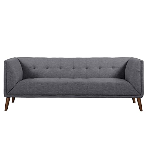 Armen Living Hudson Sofa in Dark Grey Linen and Walnut Wood Finish