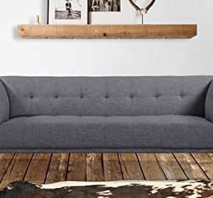 Armen Living Hudson Sofa in Dark Grey Linen and Walnut Wood Finish