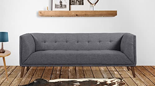 Armen Living Hudson Sofa in Dark Grey Linen and Walnut Wood Finish