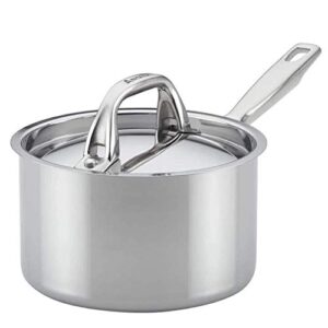 anolon advanced stainless steel triply sauce pan/saucepan with lid, 2 quart, silver