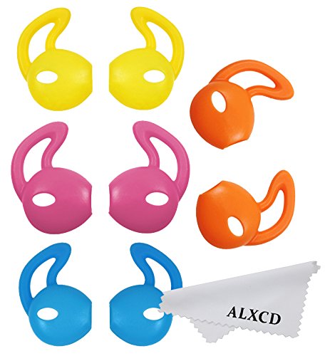 ALXCD Ear Gel for iPhone Earpods, Ear Buds Tips Bumper, 4 Pair White Anti-Slip Soft Silicone Replacement Earbud Tips for Earphone of iPhone7 SE 6s iPhone 6s Plus 5s [Sport] (Red/Blue/Yellow/Orange)