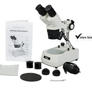 Vision Scientific VMS0002-LD-234-ES2 Binocular Stereo Microscope, WF10x and WF20x Eyepieces, 2X, 3X and 4X Objectives, 20x, 30x, 50x, 60x and 80x Magnification, Top and Bottom LED Illumination, 110V