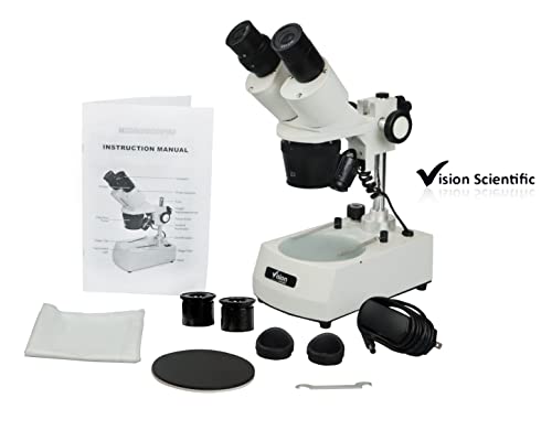 Vision Scientific VMS0002-LD-234-ES2 Binocular Stereo Microscope, WF10x and WF20x Eyepieces, 2X, 3X and 4X Objectives, 20x, 30x, 50x, 60x and 80x Magnification, Top and Bottom LED Illumination, 110V