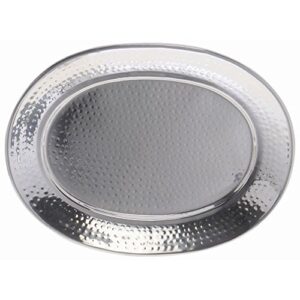 hubert® serving tray with hammered finish stainless steel oval - 15" l x 11" w x 1" h