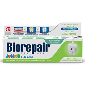 biorepair: oral care junior 7-14 years toothpaste, fluoride free, with mint extract - 2.53 fluid ounces (75ml) tube [ italian import ]