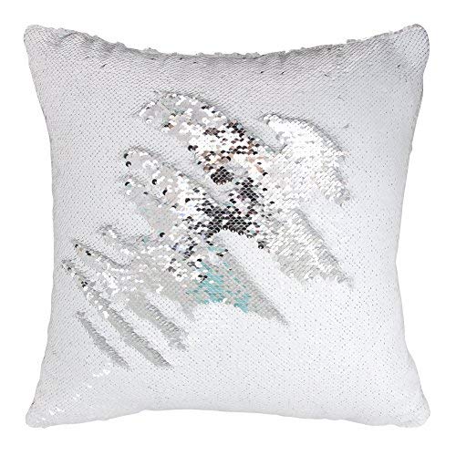 Play Tailor Sequin Pillow Cover Cushion Covers 16x16in Flip Sequins Decorative Throw Pillow Case, Silver and White