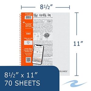 ROARING SPRING Whitelines Spiral Graph Ruled Notebook, Digitally Download Your Notes with FREE App, Premium Gray Paper, 11" x 8.5" 70 Sheets