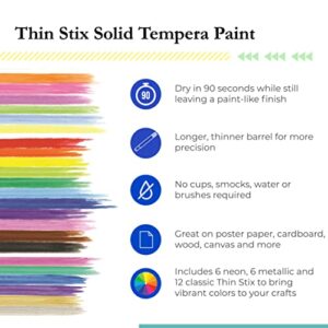 The Pencil Grip Kwik Stix Solid Tempera Paints, Thin Stix Paint Pens, Super Quick Drying, 6 Neon, 6 Metalix & 12 Classic Vibrant Colors - 24 Pack - TPG-620