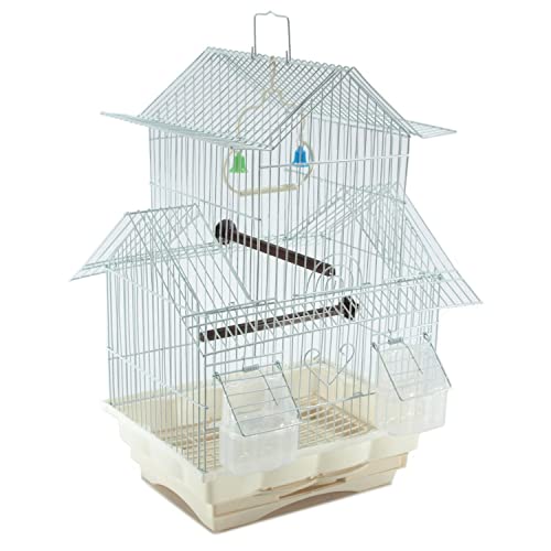 Small White 18-inch Bird CAGE for Small Finch Quaker Parrots Cockatiels Green Cheek Conure Perfect Bird Travel Cage and Hanging Bird House