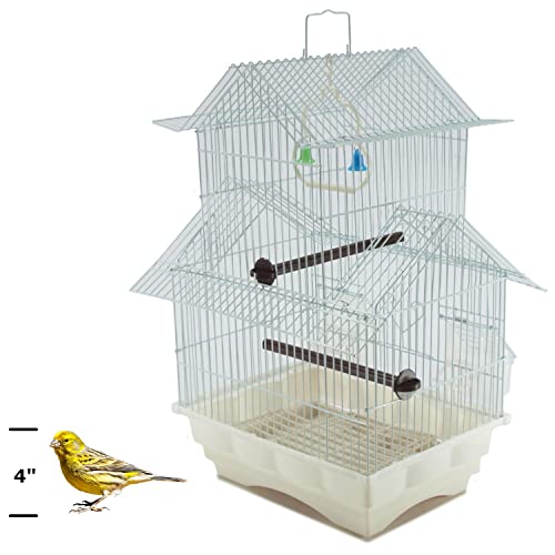 Small White 18-inch Bird CAGE for Small Finch Quaker Parrots Cockatiels Green Cheek Conure Perfect Bird Travel Cage and Hanging Bird House