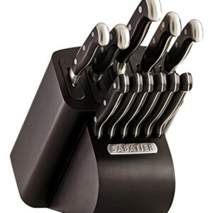 Sabatier Self-Sharpening 12-piece Forged Triple Rivet Knife Block Set with Edgekeeper Technology, High-Carbon Stainless Steel Kitchen Knives, Razor-Sharp Knife Set with Wood Block, Black