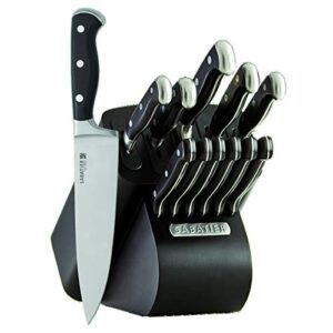 Sabatier Self-Sharpening 12-piece Forged Triple Rivet Knife Block Set with Edgekeeper Technology, High-Carbon Stainless Steel Kitchen Knives, Razor-Sharp Knife Set with Wood Block, Black