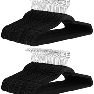 Amazon Basics Slim Velvet, Non-Slip Suit Clothes Hangers, Pack of 100, Black/Silver