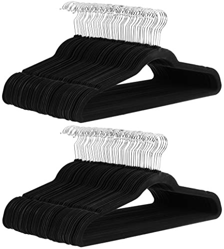 Amazon Basics Slim Velvet, Non-Slip Suit Clothes Hangers, Pack of 100, Black/Silver