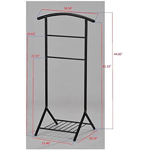 Pilaster Designs Traditional Fairyn Black Metal Cloth, Coat, Suit & Hat Valet Stand Organizer Rack With Storage Shelf