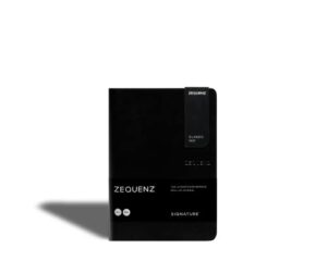 zequenz classic 360 signature series, size: medium, color: black, paper: ruled, soft cover notebook, soft bound journal, 4.9" x 7", 200 sheets / 400 pages, ruled, lined paper
