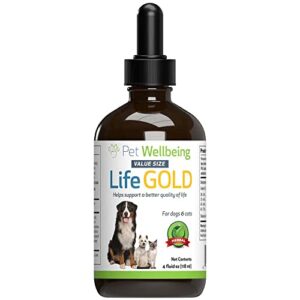 pet wellbeing life gold for dogs and cats - vet-formulated - immune support and antioxidant protection - natural herbal supplement 4 oz (118 ml)