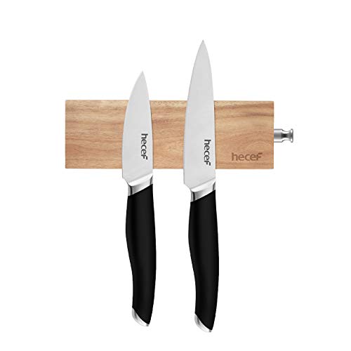 hecef 6 Inch (15 cm) Magnetic Knife Strip, Acacia Wood Knife Holder for Storing All Kinds of Metal Items, Brown