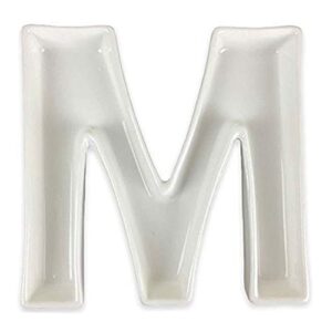 just artifacts 5.5-inch white decorative ceramic letter dish (letter: m, length: 5.5 inches)