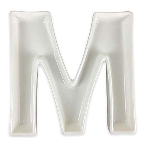 Just Artifacts 5.5-Inch White Decorative Ceramic Letter Dish (Letter: M, Length: 5.5 Inches)