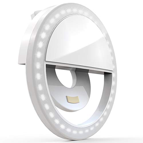 Auxiwa Clip on Selfie Ring Light [Rechargeable Battery] with 36 LED for Smart Phone Camera Round Shape, White