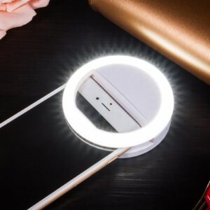 Auxiwa Clip on Selfie Ring Light [Rechargeable Battery] with 36 LED for Smart Phone Camera Round Shape, White