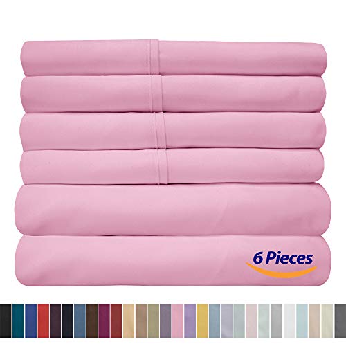 King Size Bed Sheets - 6 Piece 1500 Supreme Collection Fine Brushed Microfiber Deep Pocket King Sheet Set Bedding - 2 Extra Pillow Cases, Great Value, King, Pink