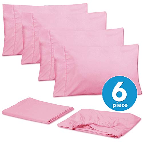 King Size Bed Sheets - 6 Piece 1500 Supreme Collection Fine Brushed Microfiber Deep Pocket King Sheet Set Bedding - 2 Extra Pillow Cases, Great Value, King, Pink