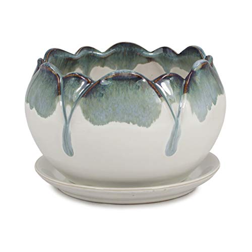 Dahlia 5.5'' Inch Rustic Drip Glazed Ceramic Planter/Succulent Pot/Plant Pot w. Saucer/Tray