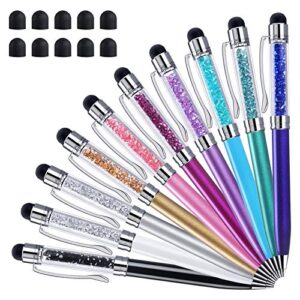 stylus pens for touch screens, chaoq 2 in 1 crystal stylus ballpoint pen (10-pack), 1.0mm medium point (black ink), with 10 replaceable rubber tips