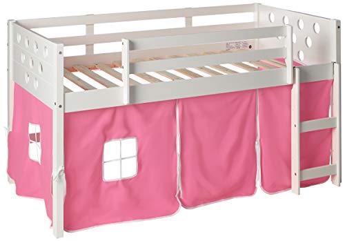 Donco Kids 780A-TW-750C-TB Circles Low Loft Bed with Pink Tent, Twin, White