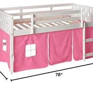 Donco Kids 780A-TW-750C-TB Circles Low Loft Bed with Pink Tent, Twin, White