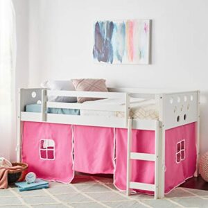 Donco Kids 780A-TW-750C-TB Circles Low Loft Bed with Pink Tent, Twin, White