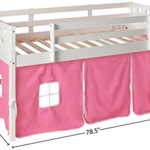 Donco Kids 780A-TW-750C-TB Circles Low Loft Bed with Pink Tent, Twin, White