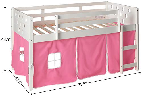 Donco Kids 780A-TW-750C-TB Circles Low Loft Bed with Pink Tent, Twin, White