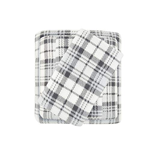 Sleep Philosophy True North Micro Fleece Bed Sheet Set, Warm, Sheets with 14" Deep Pocket, for Cold Season Cozy Sheet-Set, Matching Pillow Case, King, Grey Plaid, 4 Piece