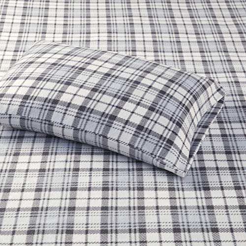 Sleep Philosophy True North Micro Fleece Bed Sheet Set, Warm, Sheets with 14" Deep Pocket, for Cold Season Cozy Sheet-Set, Matching Pillow Case, King, Grey Plaid, 4 Piece