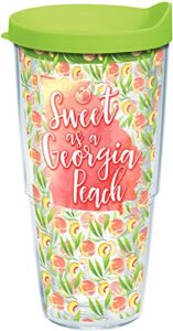 tervis sweet as a georgia peach made in usa double walled insulated tumbler travel cup keeps drinks cold & hot, 24oz, clear