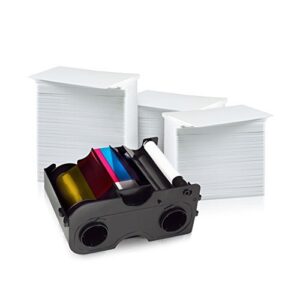 fargo 500 print ymckk ribbon (45215) and 500 alphacard premium blank pvc id cards bundle