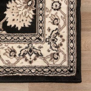 SUPERIOR Elegant Kingfield Collection Area Rug, 8mm Pile Height with Jute Backing, Classic Bordered Rug Design, Black, 2' 6" x 8' Runner