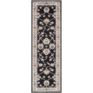 SUPERIOR Elegant Kingfield Collection Area Rug, 8mm Pile Height with Jute Backing, Classic Bordered Rug Design, Black, 2' 6" x 8' Runner