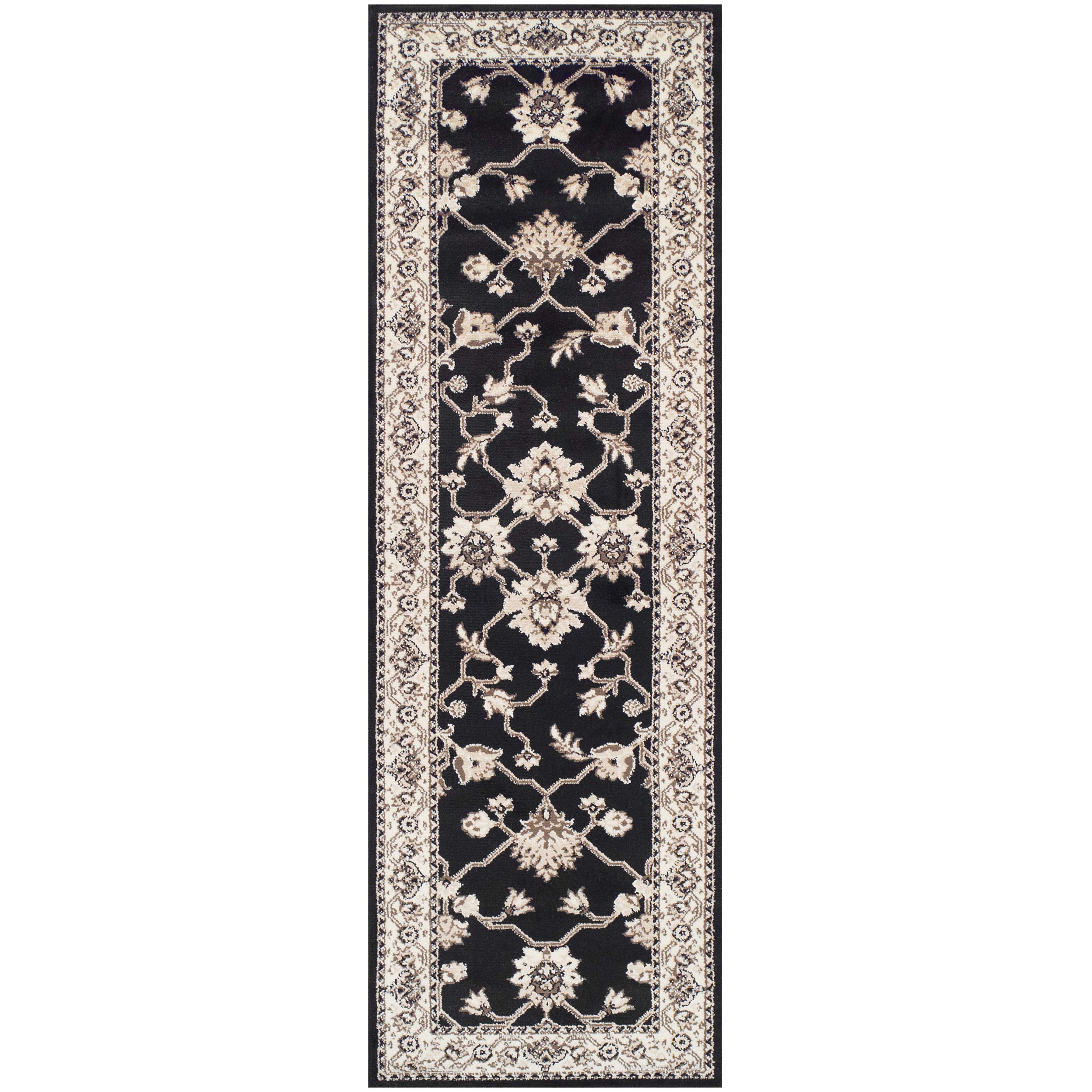 SUPERIOR Elegant Kingfield Collection Area Rug, 8mm Pile Height with Jute Backing, Classic Bordered Rug Design, Black, 2' 6" x 8' Runner