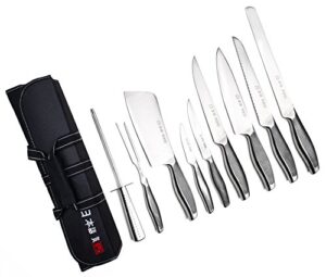 ross henery professional japanese chef’s knife set | 9 piece hand sharpened stainless steel knives | kitchen set & canvas case