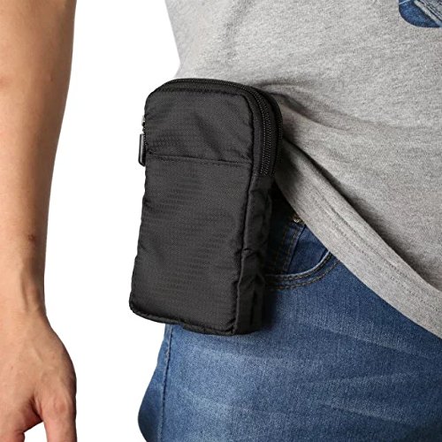 PT Universal Multipurpose Carry Case Pouch Nylon Sporty Smartphone Holster Belt Clip Waist Bag For Iphone 7 Plus Samsung Galaxy S7 Edge Note 5 Iphone 6S (Black)