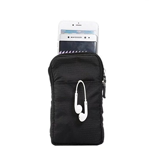 PT Universal Multipurpose Carry Case Pouch Nylon Sporty Smartphone Holster Belt Clip Waist Bag For Iphone 7 Plus Samsung Galaxy S7 Edge Note 5 Iphone 6S (Black)