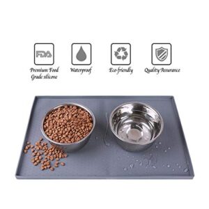 Hubulk Dog Feeding Mat,Silicone Pet Food and Water Bowl Placemat,Dishwasher, High Raised Edge to Prevent Spills,Nonslip Waterproof Tray to Stop Messes on Floor (19"x12"x0.5", Grey)