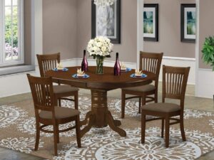 east west furniture keva5-esp-c 5 piece kitchen table & chairs set includes an oval dining room table with butterfly leaf and 4 linen fabric upholstered chairs, 42x60 inch, espresso